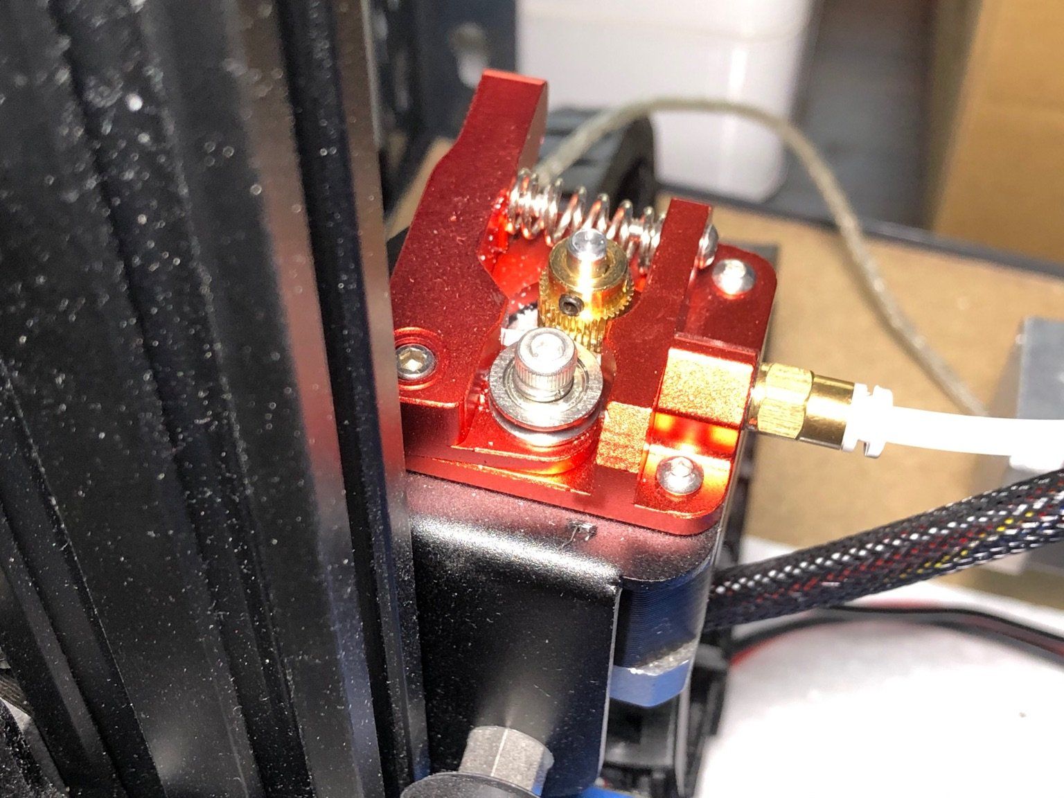 The extruder of the 3d printer. 
